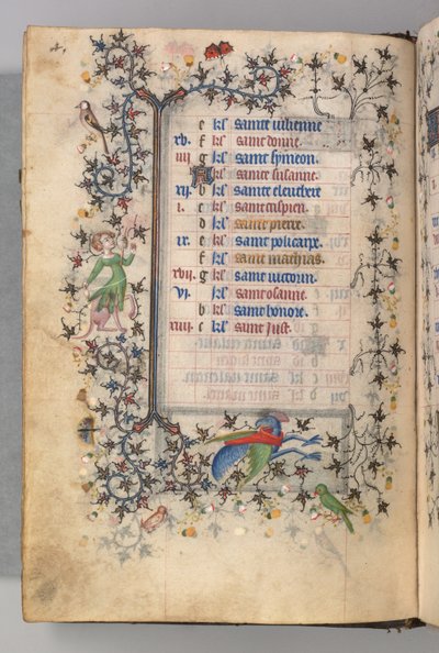 Stundenbuch von Karl dem Edlen, König von Navarra 1361-1425: fol. 2v, Februar, ca. 1405 von Master of the Brussels Initials and Associates