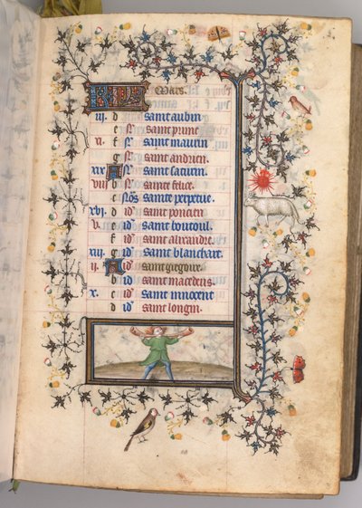 Stundenbuch von Karl dem Edlen, König von Navarra 1361-1425: fol. 3r, März, ca. 1405 von Master of the Brussels Initials and Associates