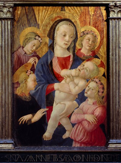 Die Jungfrau und das Kind umgeben von vier Engeln von Master of the Castello Nativity