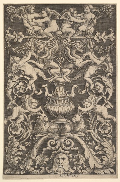 Ein Ornamentpanel mit Putti, Ziege und anderen Figuren, 1530-60 von Master of the Die