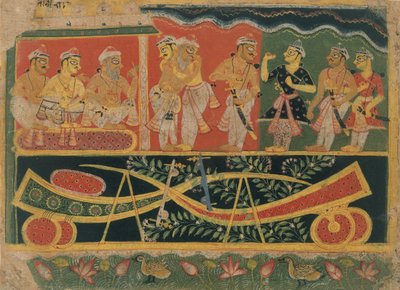 Nanda und Vasudeva: Seite aus einem verstreuten Bhagavata Purana von Master of the Dispersed Bhagavata Purana.
