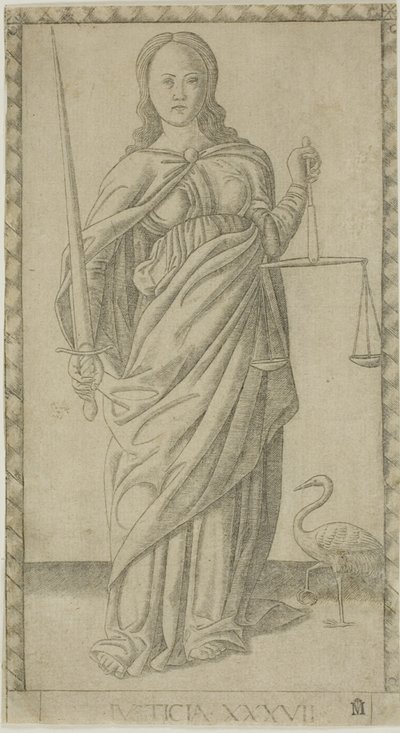 Gerechtigkeit, Platte 37 aus Genii und Tugenden von Master of the E Series Tarocchi