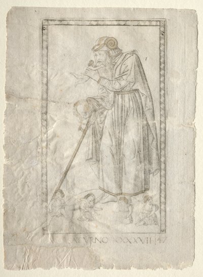 Saturn aus den Tarocchi, Serie A: Firmamente des Universums, Nr. 47, vor 1467 von Master of the E Series Tarocchi