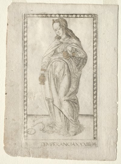 Mäßigkeit aus dem Tarocchi, Serie B: Kosmische Prinzipien & Tugenden, #34, vor 1467 von Master of the E Series Tarocchi