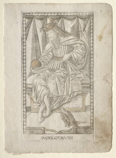 Der Kaiser aus dem Tarocchi, Serie E: Bedingungen des Menschen, Nr. 9, vor 1467 von Master of the E Series Tarocchi