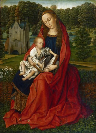 Maria mit Kind in einer Landschaft von Master of the Embroidered Foliage