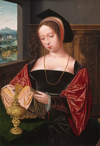 Eine Dame liest die Heilige Maria Magdalena von Master of the Female Half Lengths