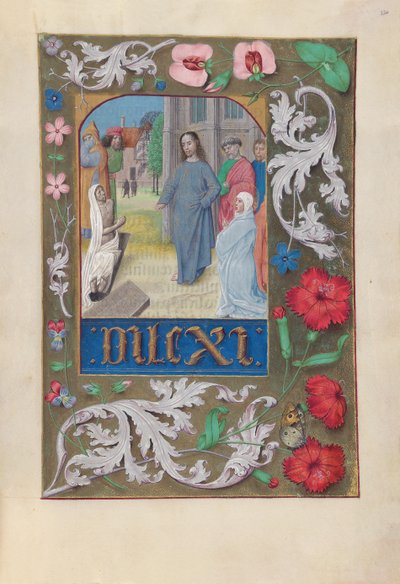 Stundenbuch der Königin Isabella die Katholische, Königin von Spanien: Fol. 220r, Auferweckung des Lazarus, um 1500 von Master of the First Prayerbook of Maximillian