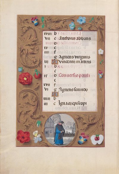 Stundenbuch der Königin Isabella der Katholischen, Königin von Spanien: Fol. 2v, Januar - Schneelandschaft, ca. 1500 von Master of the First Prayerbook of Maximillian