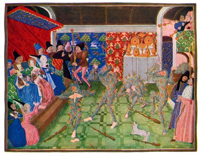 Maskerade am französischen Hof, 1393, 1470-1475 von Master of the Harley Froissart