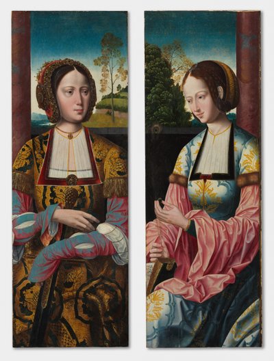 Heilige Katharina und Heilige Barbara, Paar, um 1520 von Master of the Holy Blood