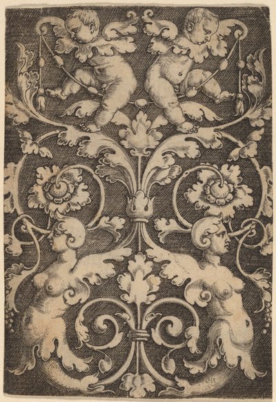 Aufrechtes Ornament mit zwei Sirenen von Master of the Horse Heads