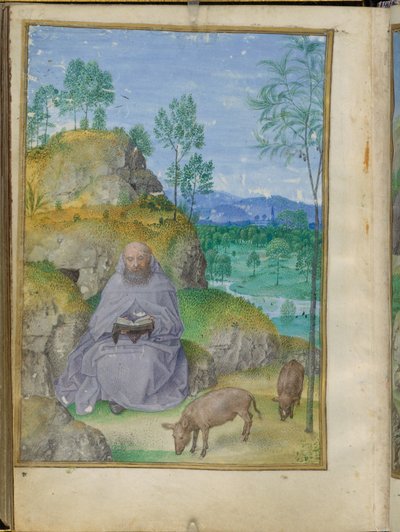 Heiliger Antonius der Abt in der Wüste, Miniatur aus den Stunden Emerson-White von Master of the Houghton Miniatures