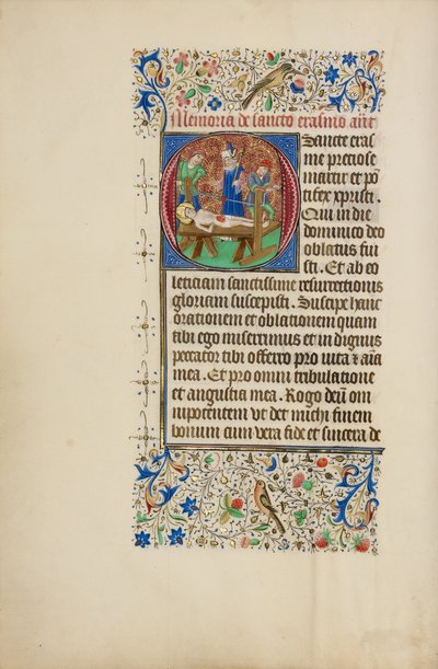Initiale O: Das Martyrium des Heiligen Erasmus von Master of the Llangattock Hours