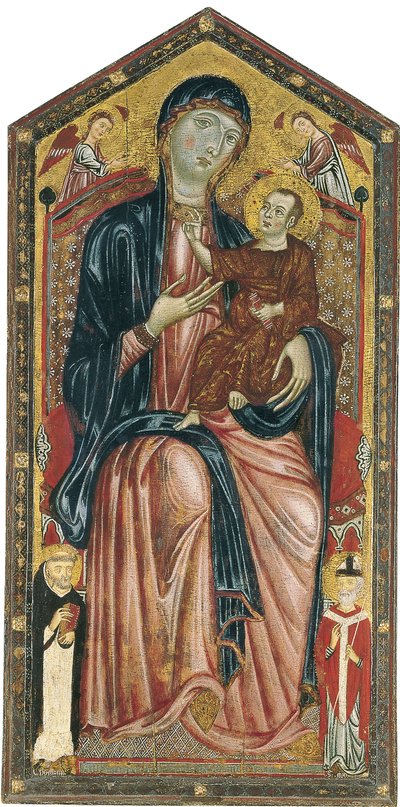 Die Jungfrau und das Kind auf dem Thron mit den Heiligen Dominikus, Martin und zwei Engeln von Master of the Magdalen