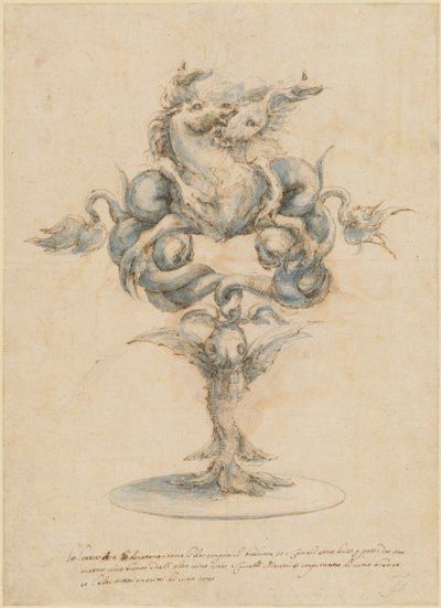 Eine Weinkaraffe mit zwei kämpfenden Seepferdchen von Master of the Medici Banquet Decanters