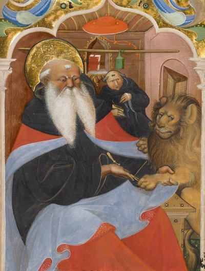 Heiliger Hieronymus zieht einen Dorn aus der Pfote eines Löwen von Master of the Murano Gradual