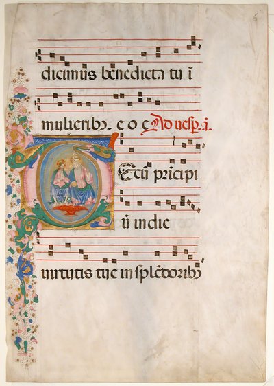 Manuskriptblatt mit der Dreifaltigkeit in einem Initial T, aus einem Antiphonar von Master of the Riccardiana Lactantius