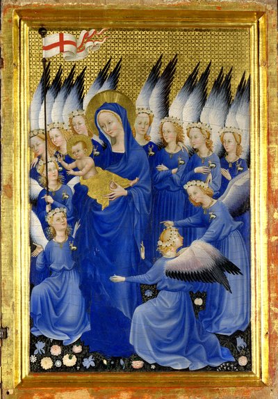 Jungfrau und Kind mit Engeln (Die rechte Innentafel des Wilton-Diptychons) von Master of the Wilton Diptych