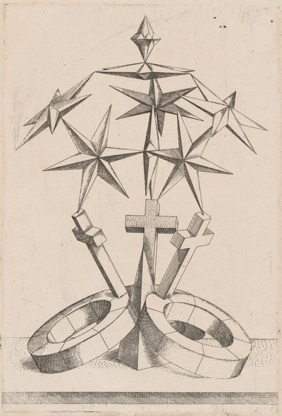 Eine Perspektive von sieben Sternen, die auf drei Kreuzen balancieren von Mathis Zündt, after Hans Lencker