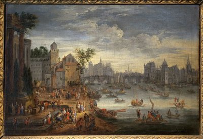 Ansicht von Paris mit der Pont Neuf. Gemälde zugeschrieben Mathieu Schoevaerdts (spätes 17. Jahrhundert), Öl auf Leinwand von Mathys Schoevaerdts