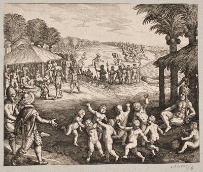 Über die Bewirtung der Wilden, die Zubereitung von Getränken und ihre Tänze für den König von Matthäus Merian d.Æ.