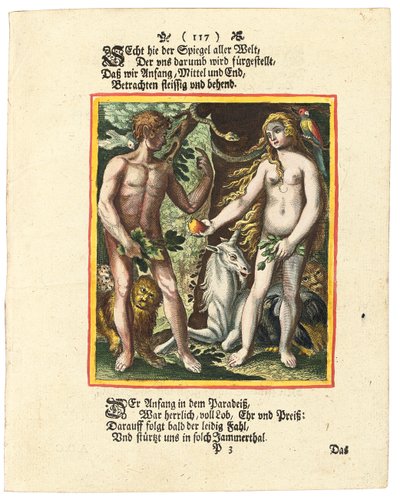 Adam und Eva, ca. 1700-1725 von Matthaus Merian
