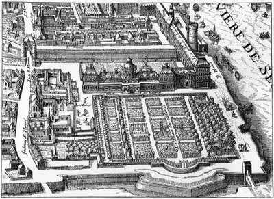 Paris: Der Palast und Garten der Tuilerien im Jahr 1615, Faksimile von Mathieu Merians Plan. von Matthaus the Elder (after) Merian
