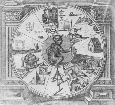 Frontispiz zu Robert Fludds Utriusque Cosmi Historia, Tractatus Secundus de Naturae Simia Sue Tecnica Macrocosmi, Frankfurt, 1624 von Matthaus the Elder Merian