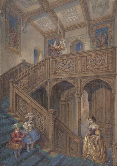 Entwurf für eine Treppe im jakobinischen Stil (recto), Architekturelement-Design (verso), ca. 1867 von Matthew Digby Wyatt