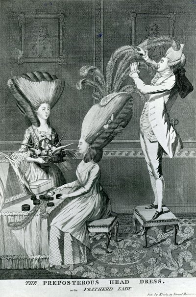 Die absurde Kopfbedeckung oder die gefiederte Dame, 1776 von Matthew or Matthias Darly
