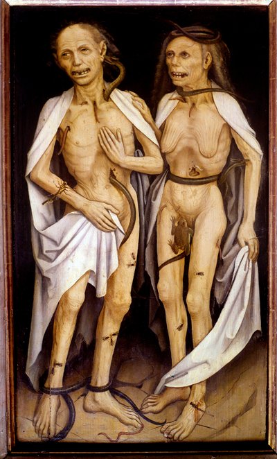 Verstorbene Liebende, ein altes Paar mit verwesenden Körpern, durchbohrt von Schlangen und bedeckt mit Insekten, erinnern an Adam und Eva von Matthias (c.1480 1528) Grunewald