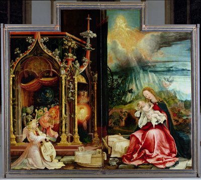 Der Isenheimer Altar. Zentrale Tafel: Konzert der Engel und Geburt Christi, 1506-1515 von Matthias Grünewald