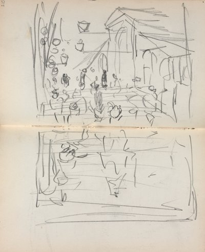 Italienisches Skizzenbuch: Brücke mit Figuren Seite 209 & 210, 1898-1899 von Maurice Brazil Prendergast