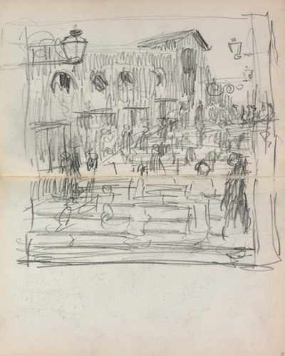 Italienisches Skizzenbuch: Brücke mit Figuren, Seite 93 & 94, 1898-1899 von Maurice Brazil Prendergast