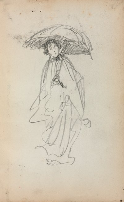 Italienisches Skizzenbuch: Stehende Frau mit Sonnenschirm, Seite 259, 1898-1899 von Maurice Brazil Prendergast