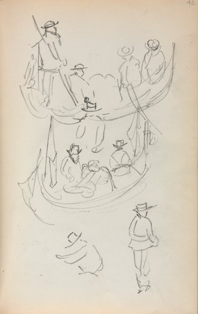 Italienisches Skizzenbuch: Zwei Gondeln mit Figuren, 1898-1899 von Maurice Brazil Prendergast