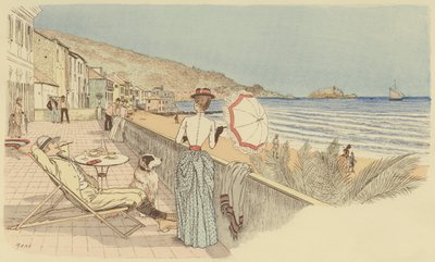 Ein Paar auf ihrer Hochzeitsreise entspannt sich am Meer auf der Insel Gallinara, Italien von Maurice Charles Mathieu Bonvoisin