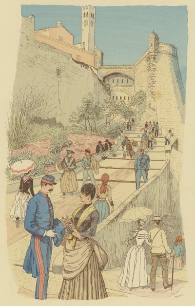 Menschen auf der großen Treppe im Königspalast, Monaco von Maurice Charles Mathieu Bonvoisin