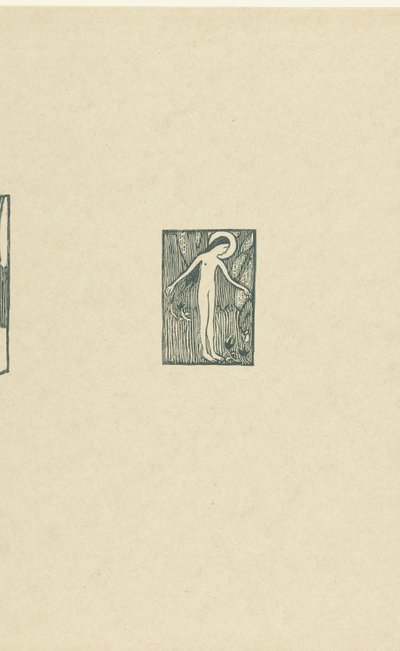 Illustration mit nackter weiblicher Heiliger, die bei einem Baum neben einem Gedicht in Paul Verlaines Gedichtband steht von Maurice Denis