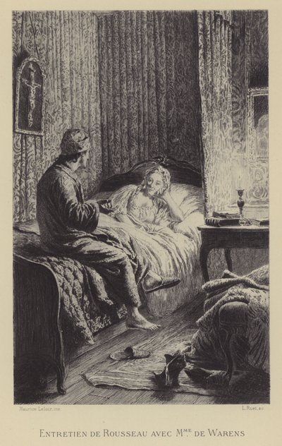 Gespräch zwischen Rousseau und Madame de Warens (Gravur) von Maurice Leloir