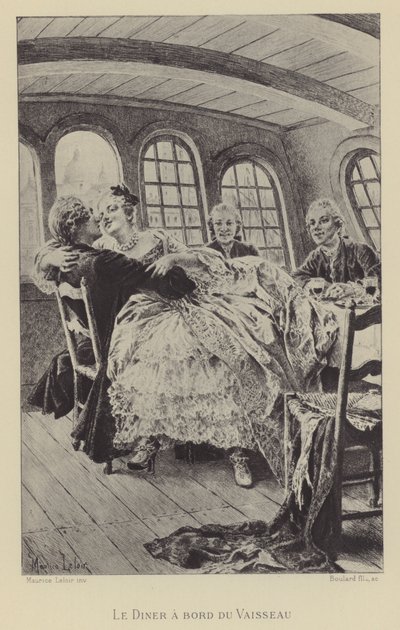 Abendessen an Bord des Schiffes (Gravur) von Maurice Leloir