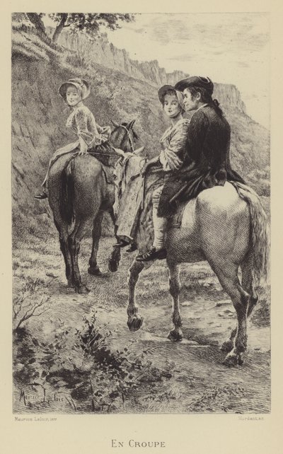 Jean-Jacques Rousseau und zwei junge Frauen auf einer Reise zu Pferd von Maurice Leloir