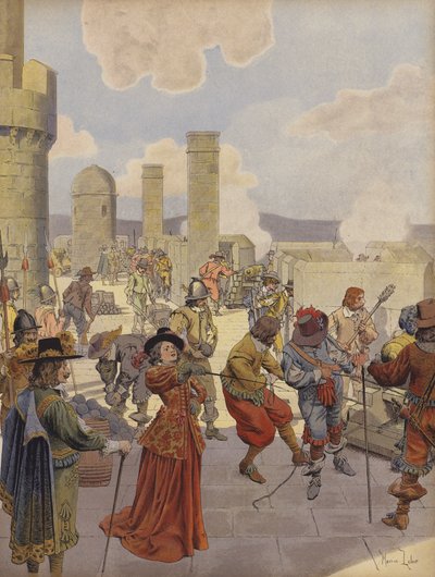 Mlle de Montpensier, in der Bastille, befiehlt das Abfeuern von Kanonen auf die Armee von König Ludwig XIV. von Maurice Leloir