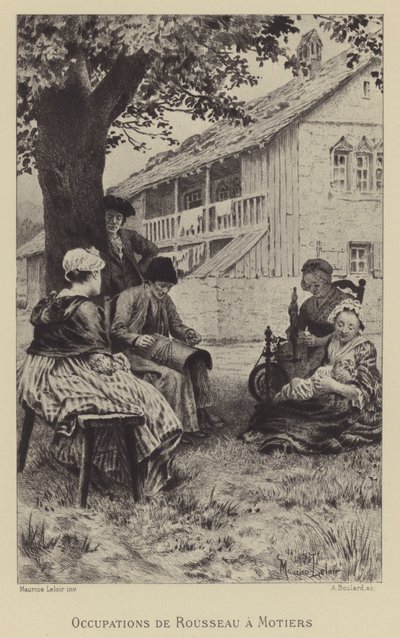 Beschäftigungen von Rousseau in Motiers (Gravur) von Maurice Leloir