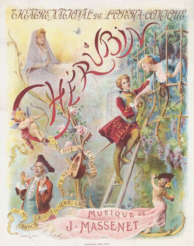 Premierenplakat für die Oper Chérubin von Jules Massenet, 1905 von Maurice Leloir