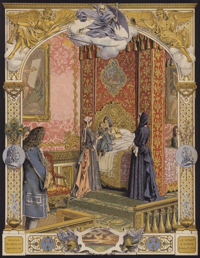 Der sterbende König Ludwig XIV. umarmt den jungen Ludwig XV. zum letzten Mal von Maurice Leloir