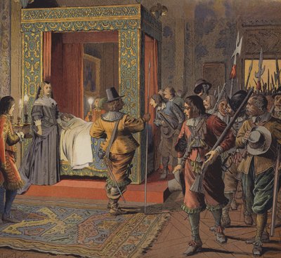 Die Nacht des 9. Februar 1651, die Miliz marschiert am Bett des jungen Ludwig XIV. vorbei von Maurice Leloir