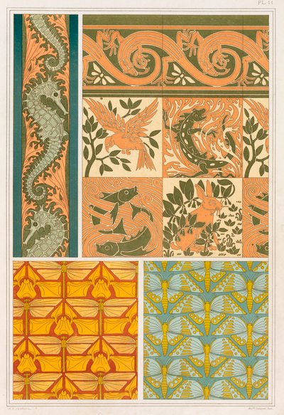 Entwürfe für Tapetenbordüren und Keramikfliesen, veröffentlicht 1897 von Maurice Pillard Verneuil