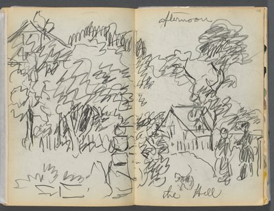 Skizzenbuch - Das Granite Shore Hotel, Rockport, Seite 104-105: "Nachmittag, der Hügel" von Maurice Prendergast